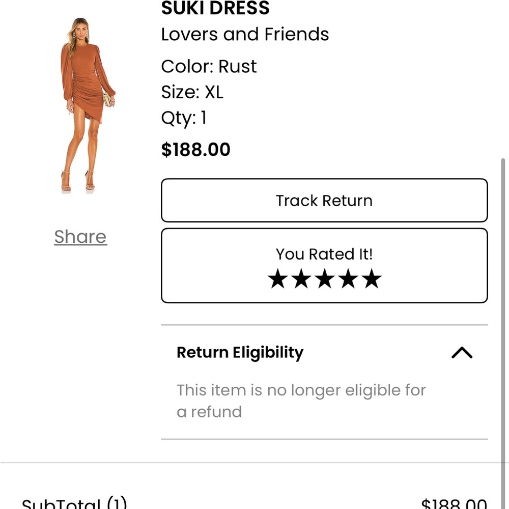 NWOT Lovers and Friends Suki Dress in Rust